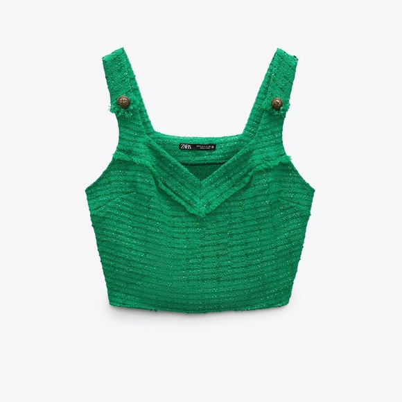 Zara Tops - Never worn - zara textured weave green crop top